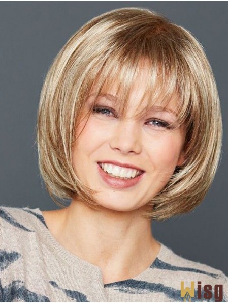 Straight Chin Length Blonde Bobs Synthetic Front Lace Wig