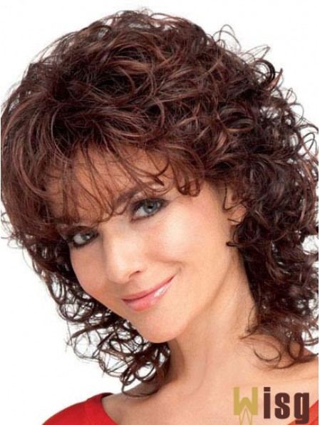 Curly Synthetic Hair With Bangs Auburn Color Shoulder Length