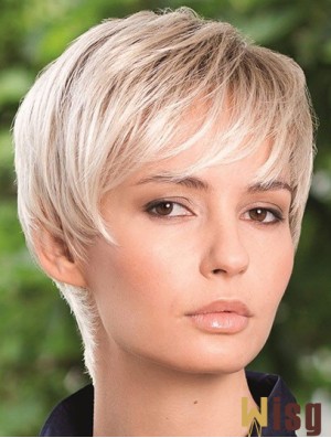 Synthetic Hair Wig Boycuts Straight Style Blonde Color Short Length