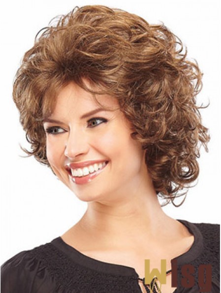 Synthetic Classic Wigs Layered Cut Curly Style Chin Length Auburn Color