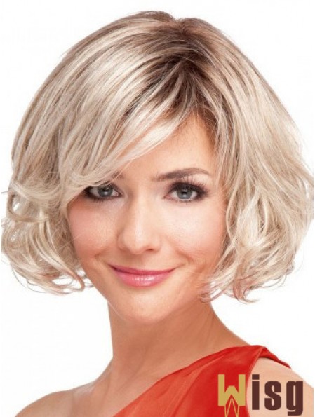 100% Hand-tied Chin Length Wavy Blonde Top Bob Wigs