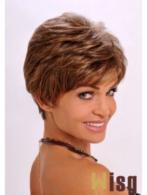 Synthetic Hair Wavy Style Auburn Color Cropped Length