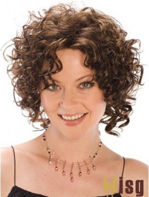 Heat Resistant Synthetic Wigs Curly Style Brown Color Classic Cut