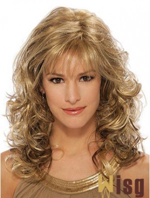 Wavy Synthetic Wigs Blonde Color Capless With Bangs