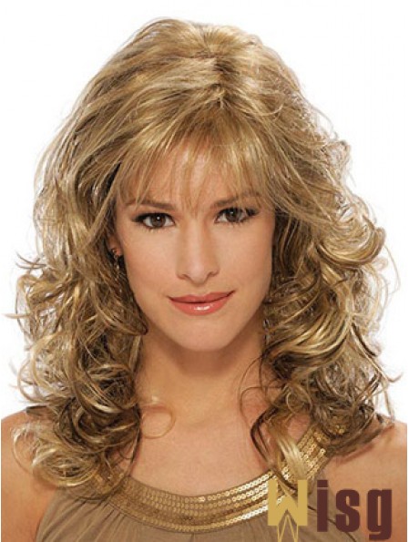 Wavy Synthetic Wigs Blonde Color Capless With Bangs