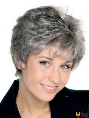 Synthetic Grey Short Straight Monofilament Silver Wig