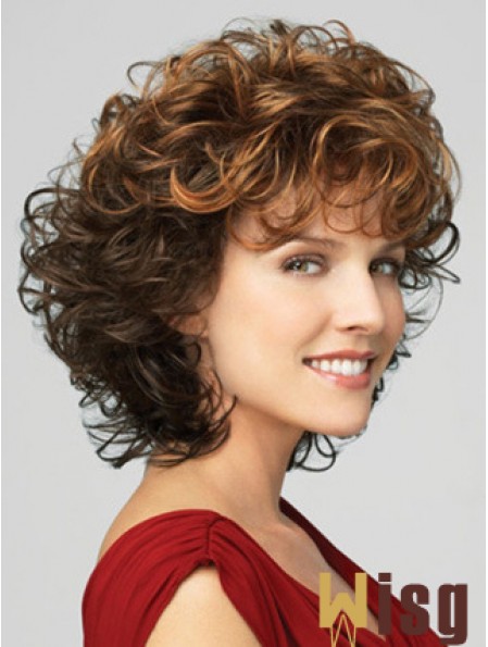 Classic Ladies Wig With Bangs Lace Front Curly Style Chin Length