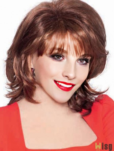 Auburn Chin Length Wavy With Bangs Capless Wigs