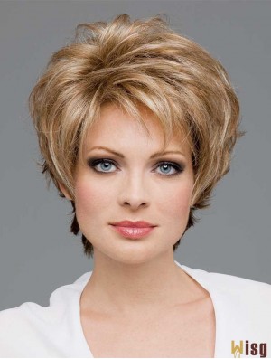 Cheap Synthetic Lace Wigs In Blonde Color Short Length Wavy Style