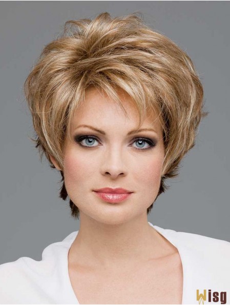 Cheap Synthetic Lace Wigs In Blonde Color Short Length Wavy Style