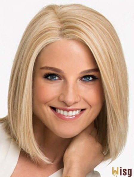 Blonde Synthetic Wig Lace Front Shoulder Length Blonde Color Straight Style