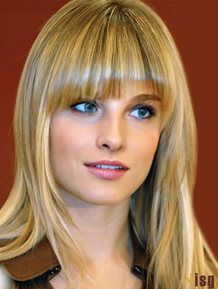 Long Straight Synthetic With Bangs Blonde Mono Top Wig UK