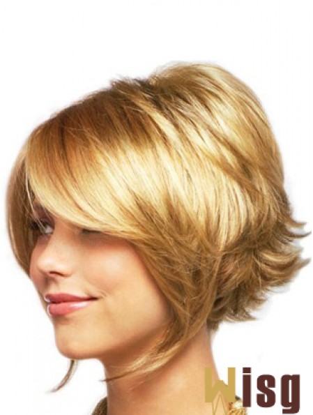 Sleek Blonde Chin Length Wavy Layered Lace Front Wigs