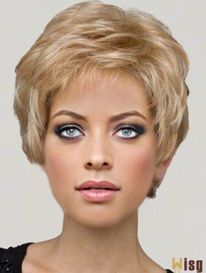 Lace Wig Synthetic Hair Boycuts Short Length Wavy Style Blonde Color