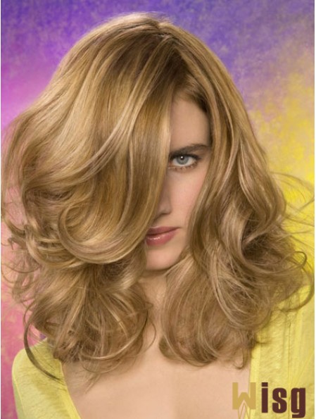 Wavy Layered Shoulder Length Blonde Fashionable Lace Front Wigs