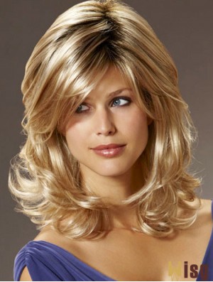 UK Synthetic Hair With Bangs Shoulder Length Blonde Color