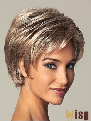 Short Ladies Synthetic Wig With Lace Front Straight Style Layered Cut