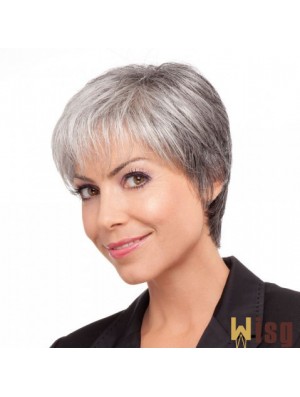 Synthetic Comfortable Short Straight Grey Wigs