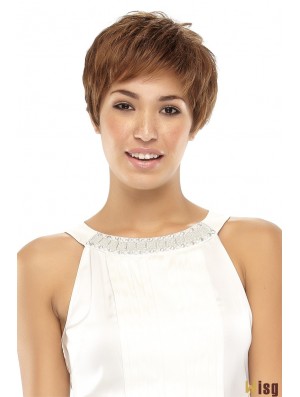 Convenient Brown Cropped Wavy Boycuts Lace Front Wigs