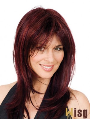 Full Lace Synthetic Wigs Red Color Shoulder Length Layered Cuts