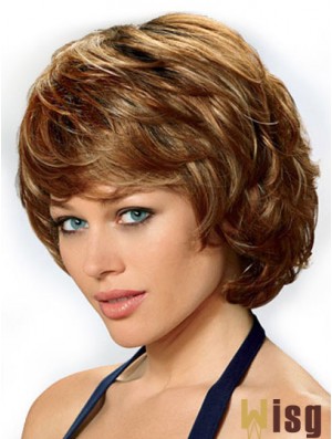 Synthetic Hair Front Lace Wigs UK Chin Length Auburn Color Wavy Style