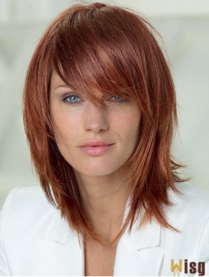 14 inch Straight Layered Capless Auburn Soft Long Wigs