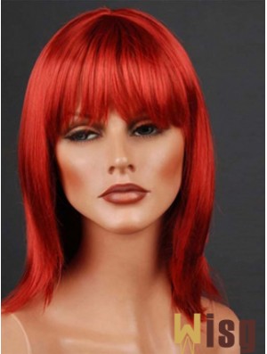 Synthetic Lacefront Wig Monofilament Straight Style Red Color With Bangs