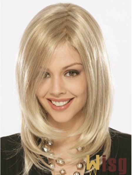 Shoulder Length Without Bangs Straight Blonde Flexibility Synthetic Wigs