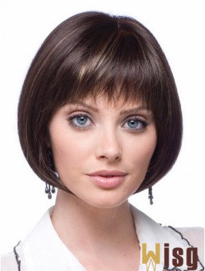 Cheap Synthetic Lace Wigs Chin Length Bobs Cut Brown Color