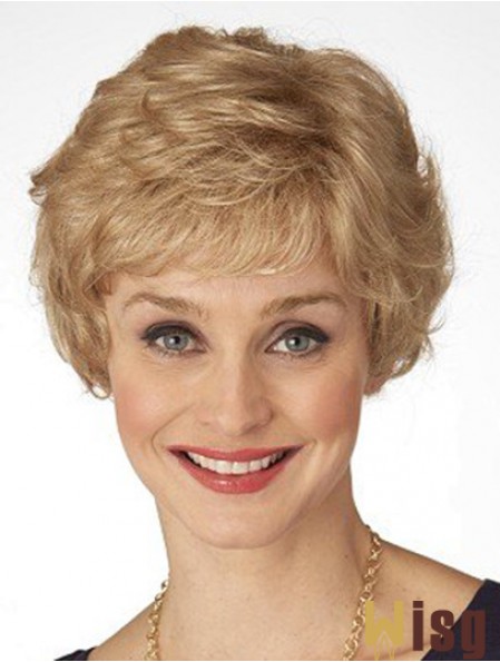 Classic Short Wavy Blonde 6 inch Top Monofilament Wigs