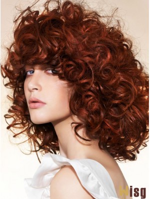 Hairstyles 16 inch Copper Chin Length With Bangs Curly Lace Wigs