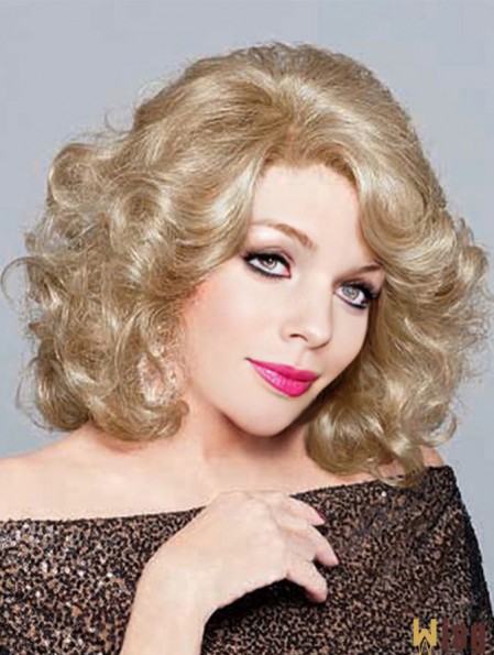 Synthetic Chin Length Curly 100% Hand-tied Elderly Lady Wigs