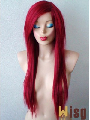 Red Synthetic Lace Wigs UK Red Color Straight Style With Bangs