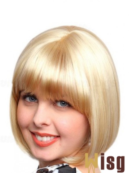 Chin Length Bobs Straight Blonde Affordable Synthetic Wigs