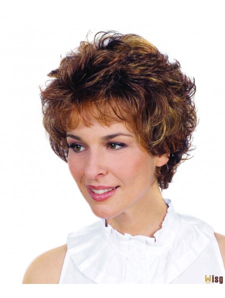 Curly Layered 8 inch Brown Modern Synthetic Wigs