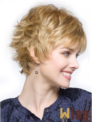 Cropped Layered Wavy Blonde Comfortable Synthetic Wigs