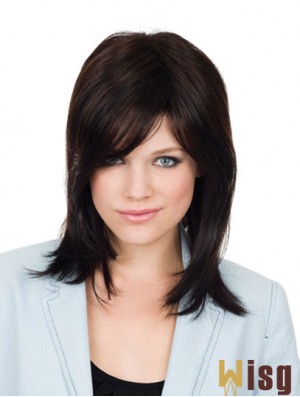 Brown Shoulder Length Straight With Bangs 12 inch Popular Medium Wigs