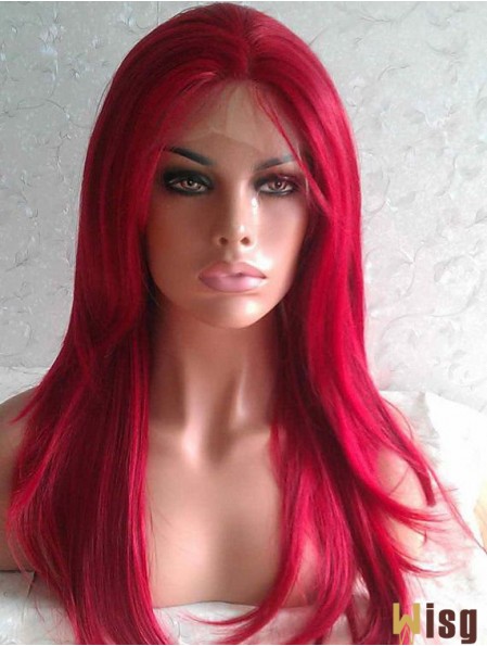 Straight Without Bangs Lace Front Good 20 inch Red Long Wigs