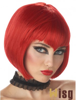 Straight Bobs Chin Length Red High Quality Lace Front Wigs