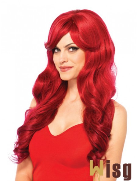 22 inch Wavy With Bangs Capless Red Natural Long Wigs