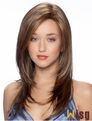 Synthetic Full Long Hair Wigs Wavy Style Monofilament Brown Color