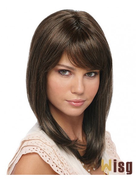 Shoulder Length Brown Layered Straight Great Full Lace Wigs