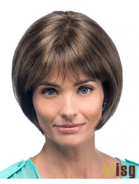 Chin Length Straight Bobs Brown Fashion 100% Hand-tied Wigs