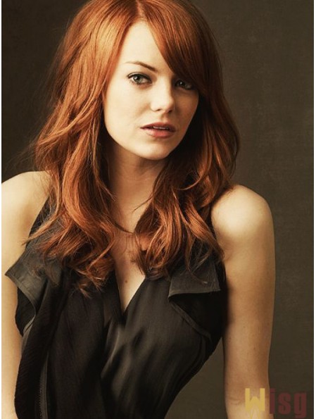 18 inch Wavy Without Bangs Lace Front Copper Hairstyles Long Emma Stone Wigs