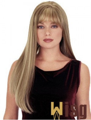 Straight With Bangs 26 inch Blonde Suitable Synthetic Wigs