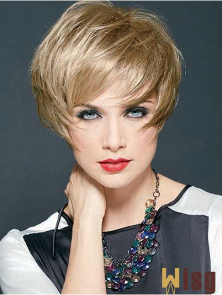 Straight Layered Cropped Discount Blonde Synthetic Wigs