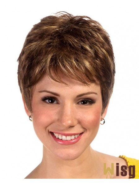 Brown Boycuts Cropped Synthetic Straight Ladies Monofilament Wig For Sale