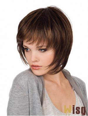 Brown Chin Length Straight With Bangs 10 inch Natural Medium Wigs