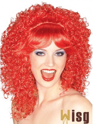 Red Shoulder Length Kinky With Bangs 16 inch High Quality Medium Wigs