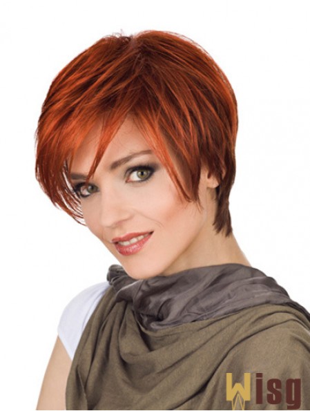 Durable 8 inch Straight Red With Bangs Short Wigs